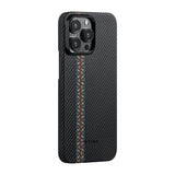 Apple iPhone 15 Pro Max Kılıf M-safe Şarj Özellikli 600D Aramid Fiber Pitaka Tactile Woven Orchestra Serisi Rhapsody Kapak