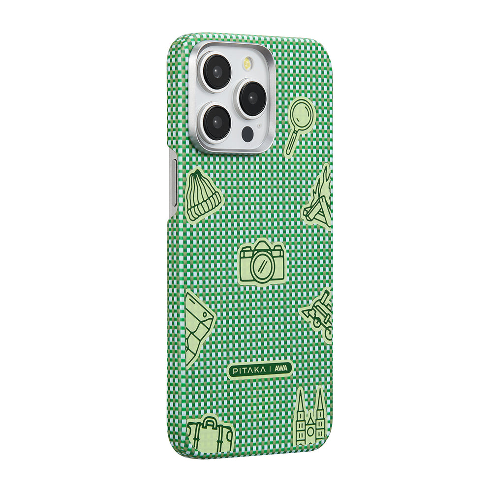 Apple iPhone 15 Pro Max Kılıf M-safe Şarj Özellikli Awa Tasarımlı 1500D Aramid Fiber Pitaka Ultra-Slim Classic Serisi Forest Kapak
