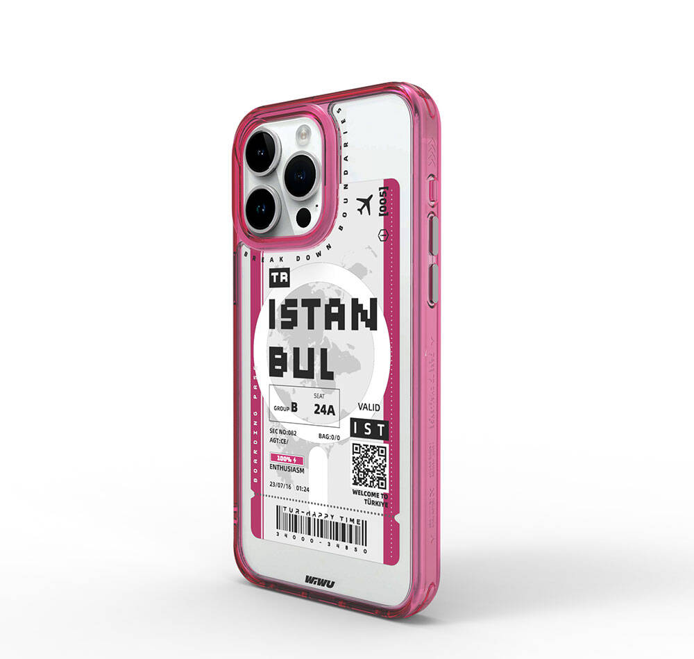 Apple iPhone 15 Pro Max Kılıf M-safe Şarj Özellikli Bilet Desenli Wiwu Turkey B Serisi Kapak