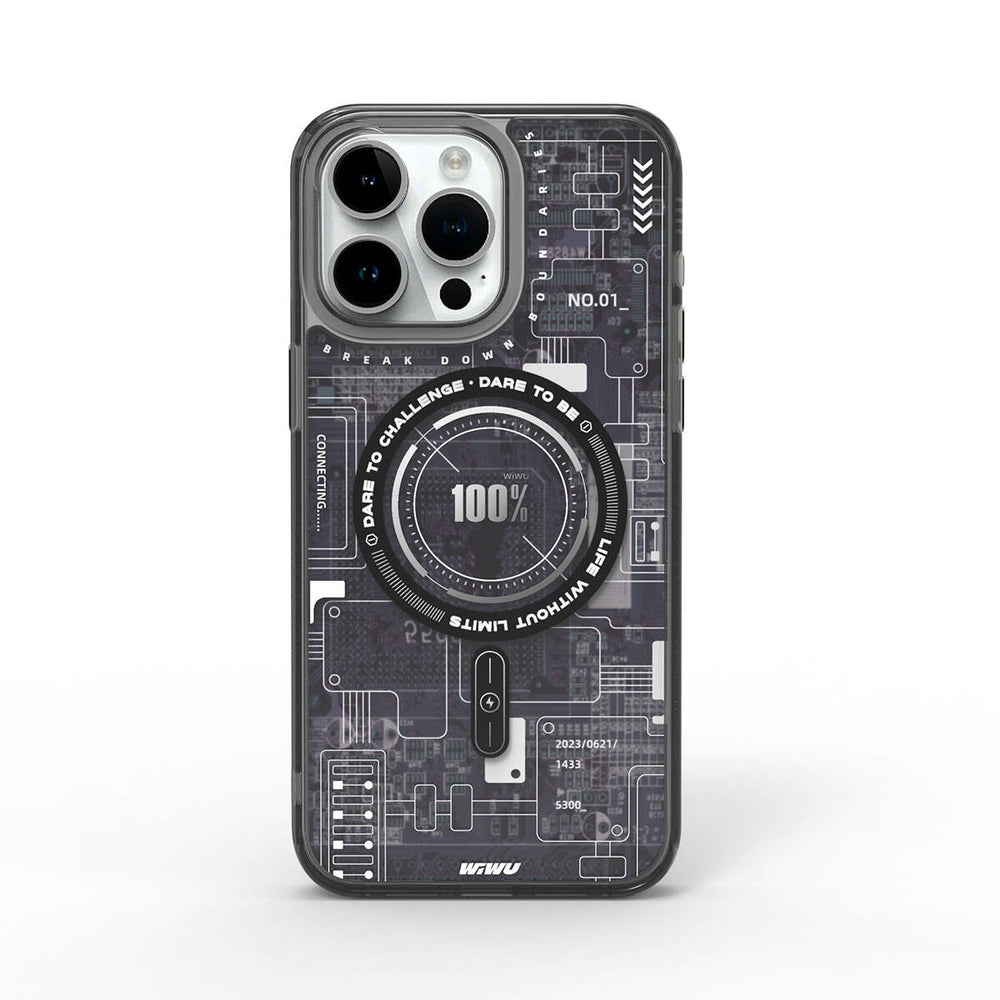 Apple iPhone 15 Pro Max Kılıf M-safe Şarj Özellikli Desenli Wiwu Mecha Circuit H Serisi Kapak