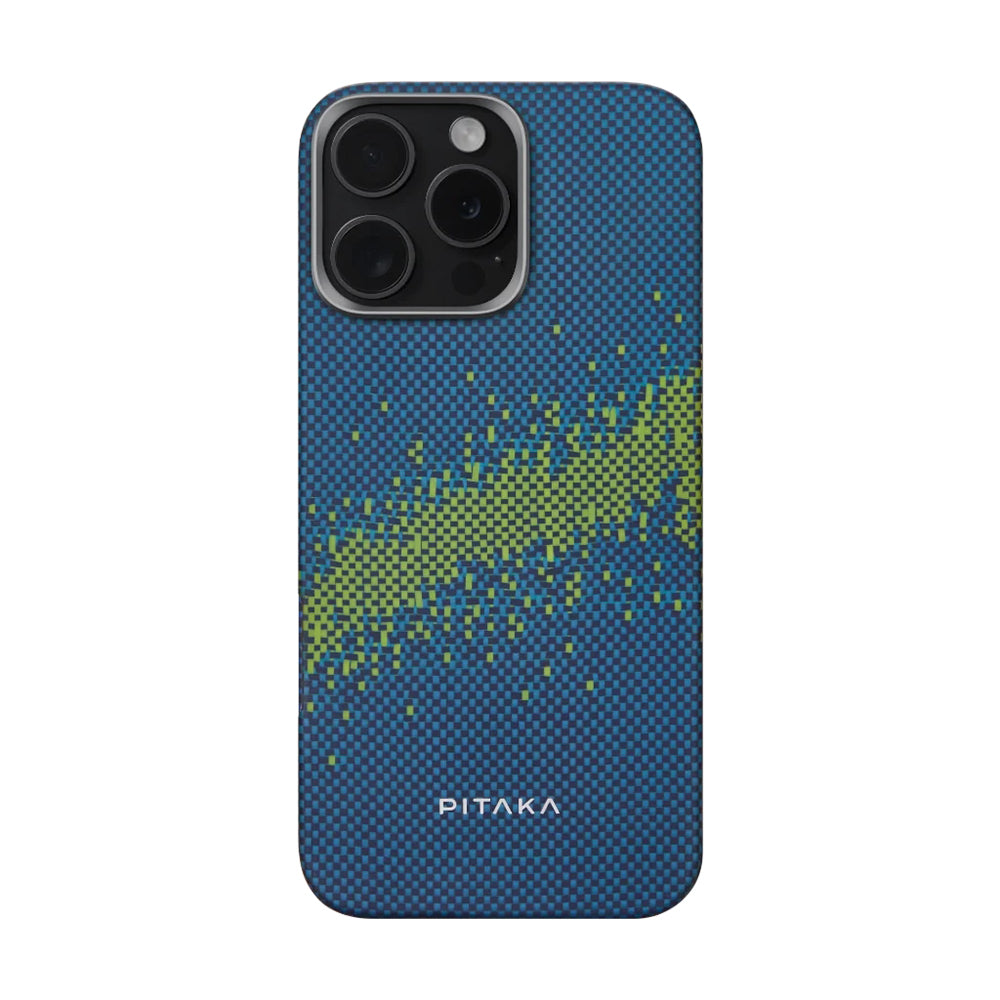 Apple iPhone 15 Pro Max Kılıf M-safe Şarj Özellikli Lumintex Teknolojili Fosforlu Özellikli Aramid Fiber Pitaka Tactile Woven Starpeak Serisi Milky Way Galaxy Kapak