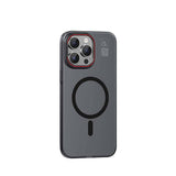 Apple iPhone 15 Pro Max Kılıf M-safe Şarj Özellikli Standlı Metal Kamera Çerçeveli Mat Recci Glaze Serisi Kapak