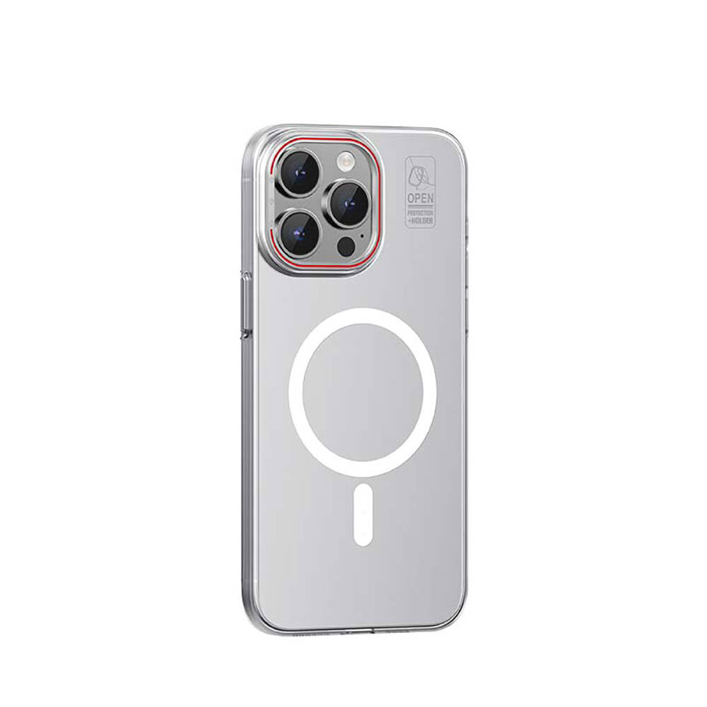 Apple iPhone 15 Pro Max Kılıf M-safe Şarj Özellikli Standlı Metal Kamera Çerçeveli Mat Recci Glaze Serisi Kapak