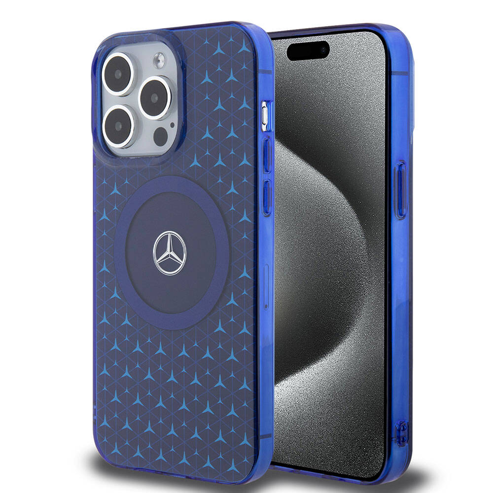 Apple iPhone 15 Pro Max Kılıf Mercedes Benz Orjinal Lisanslı M-safe Şarj Özellikli Çift Katmanlı Mini Yıldız Desenli Kapak