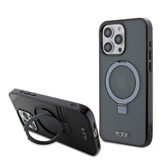 Apple iPhone 15 Pro Max Kılıf TUMI Orjinal Lisanslı M-safe Şarj Özellikli PC TPU Metal Logolu Ring Standlı Kapak