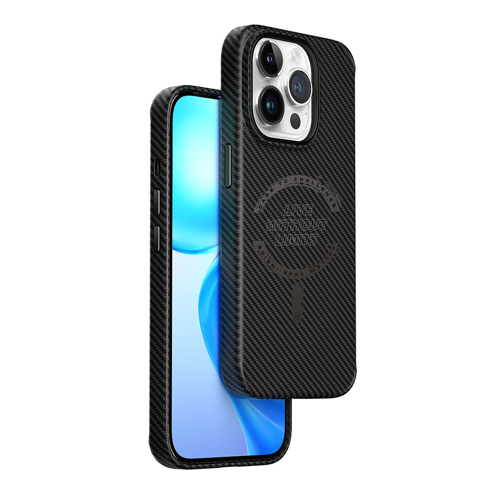 Apple iPhone 15 Pro Max Kılıf Wiwu LCC-107 Karbon Fiber M-safe Şarj Özellikli Kamera Korumalı Kabon Kapak