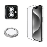 Apple iPhone 16 Guess Orjinal Lisanslı Rhinestone Ekran Koruyucu + Lens Koruyucu 2in1 Aksesuar Seti