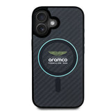 Apple iPhone 16 Kılıf Aston Martin Orjinal Lisanslı M-safe Şarj Özellikli Renkli Halka ve Karbon Fiber Tasarımlı Kapak