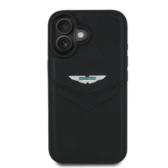 Apple iPhone 16 Kılıf Aston Martin Orjinal Lisanslı Victory Dizayn PU Deri Metal Logolu Kapak