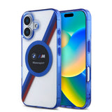 Apple iPhone 16 Kılıf BMW Orjinal Lisanslı M-safe Şarj Özellikli M Logolu Üç Renk Çizgili Motorsport Circle Kapak