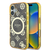 Apple iPhone 16 Kılıf Guess Orjinal Lisanslı M-safe Şarj Özellikli 4G Desenli IML Yazı Logolu Peony Kapak