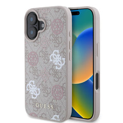 Apple iPhone 16 Kılıf Guess Orjinal Lisanslı M-safe Şarj Özellikli 4G Desenli Yazı Logolu Peony Kapak