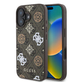 Apple iPhone 16 Kılıf Guess Orjinal Lisanslı M-safe Şarj Özellikli 4G Desenli Yazı Logolu Peony Kapak
