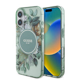 Apple iPhone 16 Kılıf Guess Orjinal Lisanslı M-safe Şarj Özellikli IML Baskılı Çiçek İnci Bileklikli Kapak