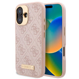 Apple iPhone 16 Kılıf Guess Orjinal Lisanslı M-safe Şarj Özellikli PU 4G Desenli Metal Plaka Klasik Logolu Kapak