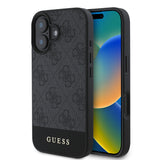 Apple iPhone 16 Kılıf Guess Orjinal Lisanslı M-safe Şarj Özellikli PU Deri Şerit Logo Dizaynlı Kapak