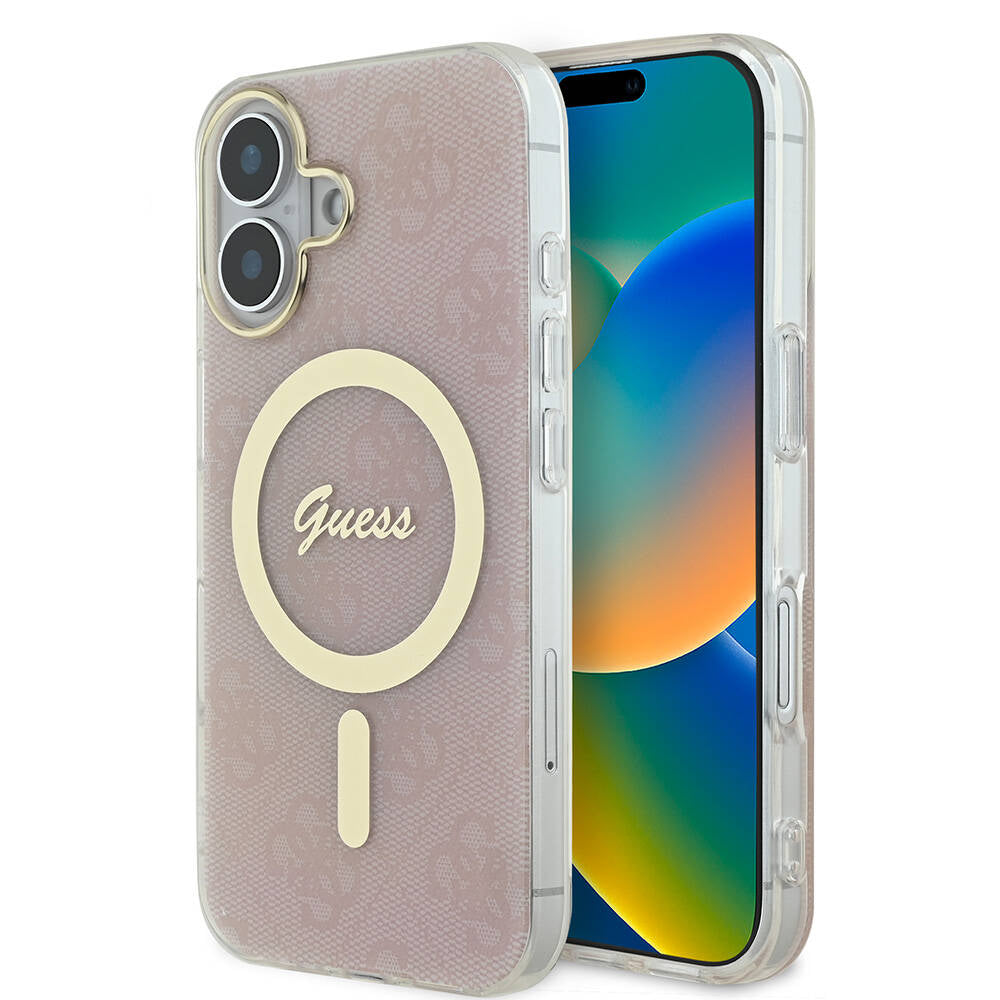 Apple iPhone 16 Kılıf Guess Orjinal Lisanslı M-safe Şarj Özellikli Yazı Logolu 4G Desenli Kapak