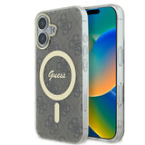 Apple iPhone 16 Kılıf Guess Orjinal Lisanslı M-safe Şarj Özellikli Yazı Logolu 4G Desenli Kapak