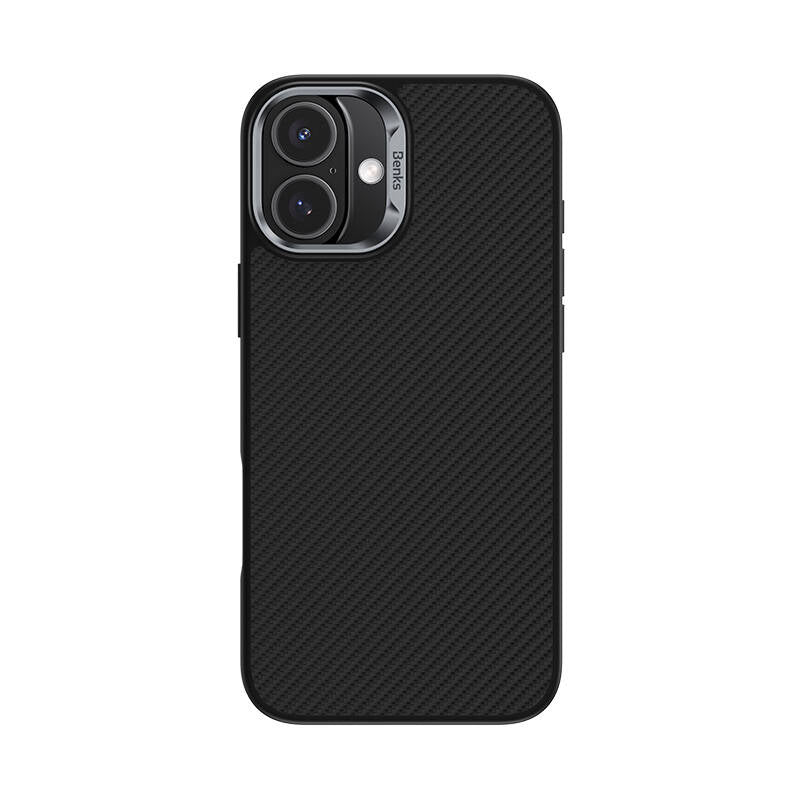 Apple iPhone 16 Kılıf Karbon Fiber M-safe Şarj Özellikli Benks Hybrid ArmorPro 600D Kevlar Kapak