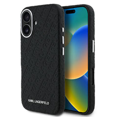 Apple iPhone 16 Kılıf Karl Lagerfeld Orjinal Lisanslı PU Deri Damgalı Metal Yazı Logolu Kapak
