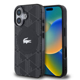 Apple iPhone 16 Kılıf Lacoste Orjinal Lisanslı M-safe Şarj Özellikli IML Baskılı Gümüş Timsah Logolu Monogram Kapak