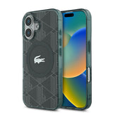 Apple iPhone 16 Kılıf Lacoste Orjinal Lisanslı M-safe Şarj Özellikli IML Baskılı Gümüş Timsah Logolu Monogram Kapak