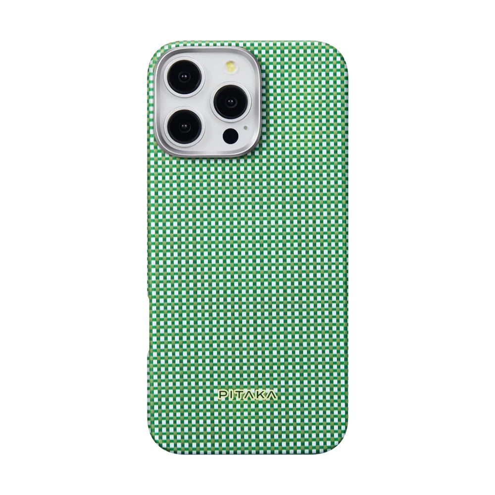 Apple iPhone 16 Pro Kılıf M-safe Şarj Özellikli Aramid Fiber Pitaka Ultra-Slim Classic Serisi Forest Green Kapak