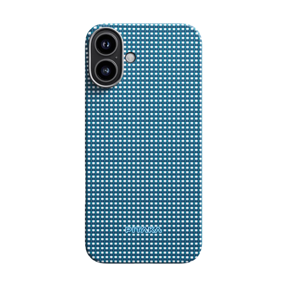 Apple iPhone 16 Kılıf M-safe Şarj Özellikli Aramid Fiber Pitaka Ultra-Slim Classic Serisi Ocean Blue Kapak