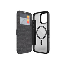 Apple iPhone 16 Kılıf M-safe Şarj Özellikli Vegan Deri Tasarımlı Şeffaf Arka Yüzey Kartlıklı Raptic Urban Folio Serisi Kapak