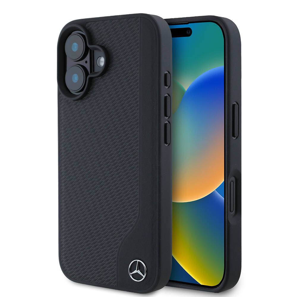 Apple iPhone 16 Kılıf Mercedes Benz Orjinal Lisanslı M-safe Şarj Özellikli 3D Metal Logolu Wood Imitation Deri Kapak