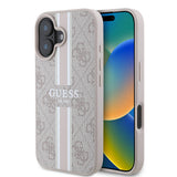 Apple iPhone 16 Plus Kılıf Guess Orjinal Lisanslı M-safe Şarj Özellikli 4G Şerit Tasarımlı Printed Kapak