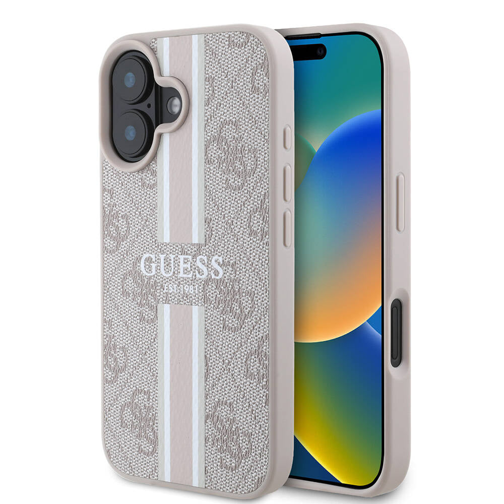 Apple iPhone 16 Plus Kılıf Guess Orjinal Lisanslı M-safe Şarj Özellikli 4G Şerit Tasarımlı Printed Kapak