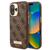 Apple iPhone 16 Plus Kılıf Guess Orjinal Lisanslı M-safe Şarj Özellikli PU 4G Desenli Metal Plaka Klasik Logolu Kapak