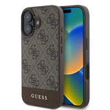 Apple iPhone 16 Plus Kılıf Guess Orjinal Lisanslı M-safe Şarj Özellikli PU Deri Şerit Logo Dizaynlı Kapak