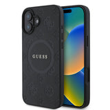 Apple iPhone 16 Plus Kılıf Guess Orjinal Lisanslı M-safe Şarj Özellikli Yazı Logolu Saffiano Peony Kapak