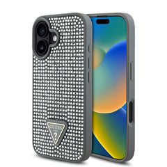 Apple iPhone 16 Plus Kılıf Guess Orjinal Lisanslı Taşlı Arka Yüzey Üçgen Logolu Kapak