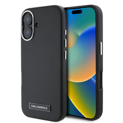 Apple iPhone 16 Plus Kılıf Karl Lagerfeld Orjinal Lisanslı M-safe Şarj Özellikli Metal Kamera ve Buton Tasarımlı Plaka Logolu PU Deri Kapak