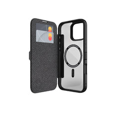 Apple iPhone 16 Plus Kılıf M-safe Şarj Özellikli Vegan Deri Tasarımlı Şeffaf Arka Yüzey Kartlıklı Raptic Urban Folio Serisi Kapak