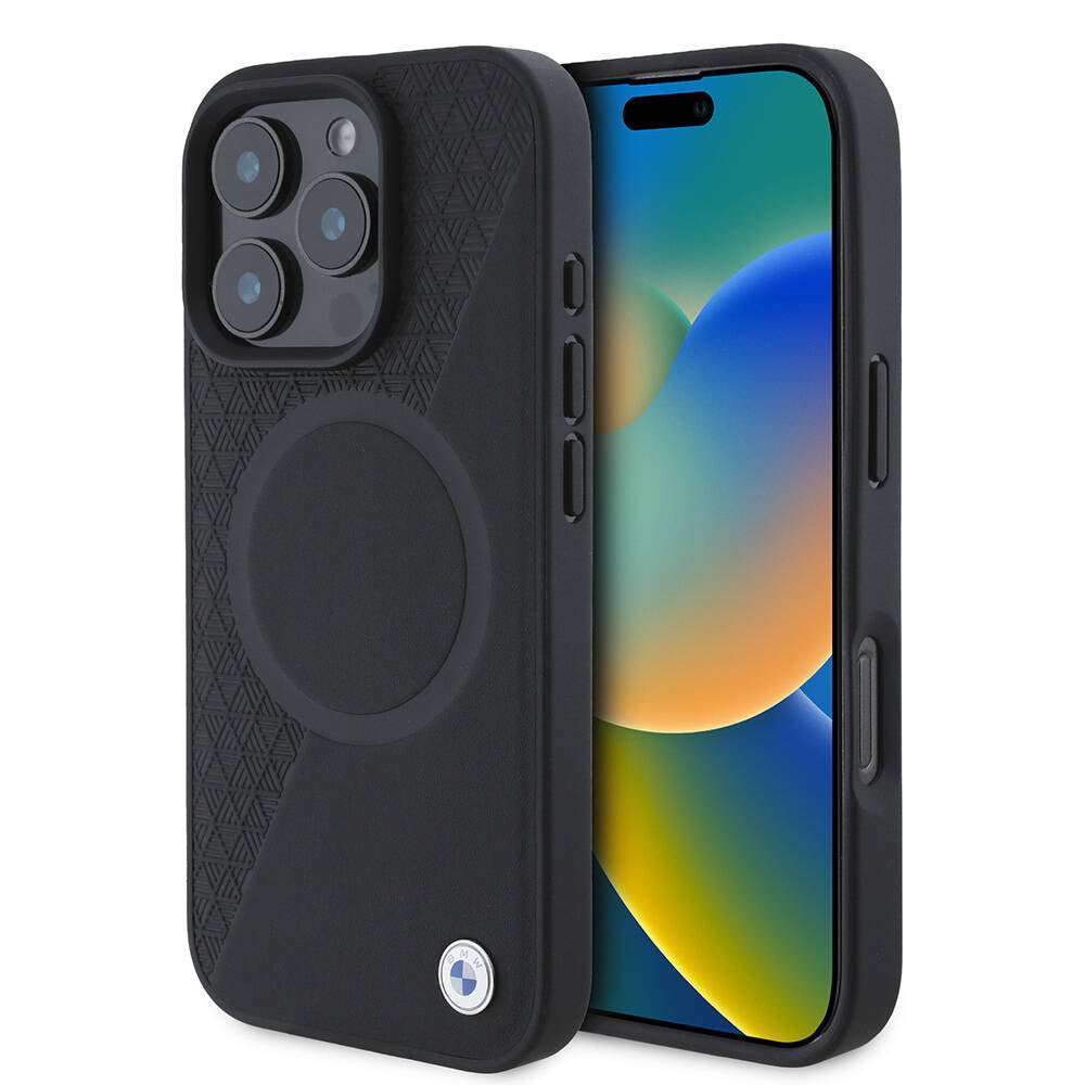 Apple iPhone 16 Pro Kılıf BMW Orjinal Lisanslı M-safe Şarj Özellikli Metal Logolu Yarım Dokulu Circle Deri Kapak