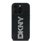 Apple iPhone 16 Pro Kılıf DKNY Orjinal Lisanslı Taşlı DKNY Yazılı Metalik Rhinestones PU Deri Kapak