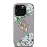 Apple iPhone 16 Pro Kılıf Guess Orjinal Lisanslı Gül Baskılı Büyük Metal Logo Dizaynlı Kapak