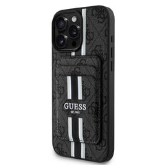 Apple iPhone 16 Pro Kılıf Guess Orjinal Lisanslı M-safe Şarj Özellikli 4G Desenli Çizgili Kartlıklı Kapak