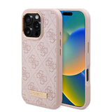 Apple iPhone 16 Pro Kılıf Guess Orjinal Lisanslı M-safe Şarj Özellikli 4G Desenli PU Metal Plaka Klasik Logolu Kapak