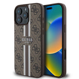 Apple iPhone 16 Pro Kılıf Guess Orjinal Lisanslı M-safe Şarj Özellikli 4G Şerit Tasarımlı Printed Kapak