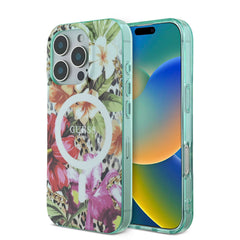 Apple iPhone 16 Pro Kılıf Guess Orjinal Lisanslı M-safe Şarj Özellikli IML Baskılı Jungle Ring Kapak
