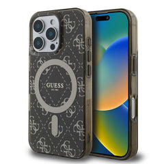Apple iPhone 16 Pro Kılıf Guess Orjinal Lisanslı M-safe Şarj Özellikli IML Baskılı Klasik Logolu 4G Desenli Kapak