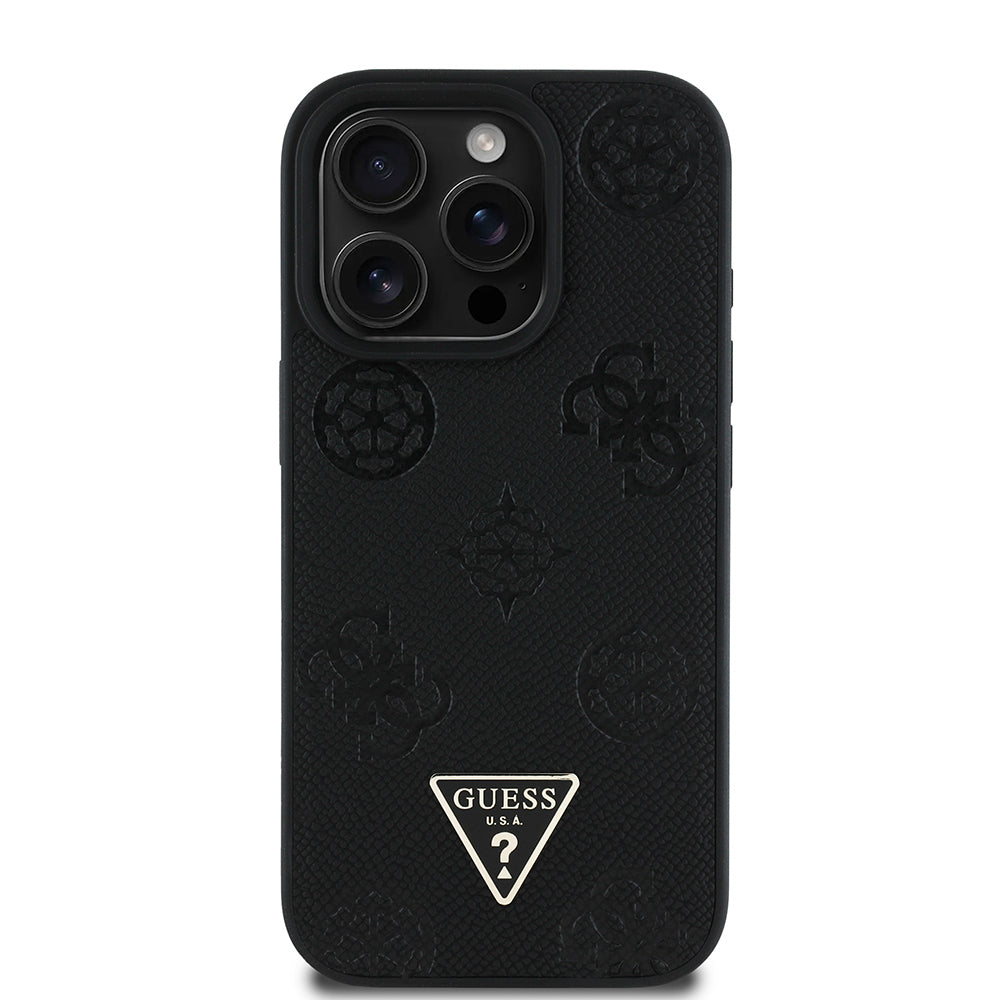 Apple iPhone 16 Pro Kılıf Guess Orjinal Lisanslı M-safe Şarj Özellikli Sıcak Baskılı Üçgen Logolu PU Deri Peony Kapak