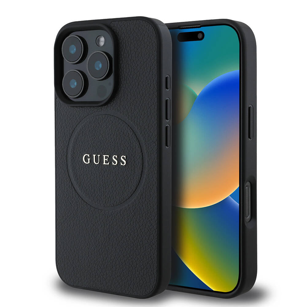 Apple iPhone 16 Pro Kılıf Guess Orjinal Lisanslı M-safe Şarj Özellikli Yazı Logolu Grained Kapak