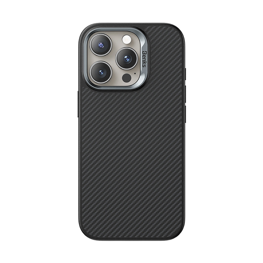 Apple iPhone 16 Pro Kılıf Karbon Fiber M-safe Şarj Özellikli Kamerra Kontrol Butonlu Benks Hybrid ArmorPro 600D Kevlar Kapak