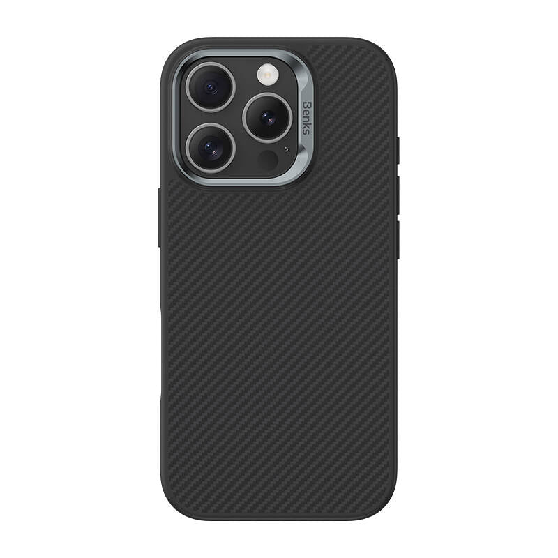 Apple iPhone 16 Pro Kılıf Karbon Fiber M-safe Şarj Özellikli Benks Hybrid ArmorPro 600D Kevlar Kapak